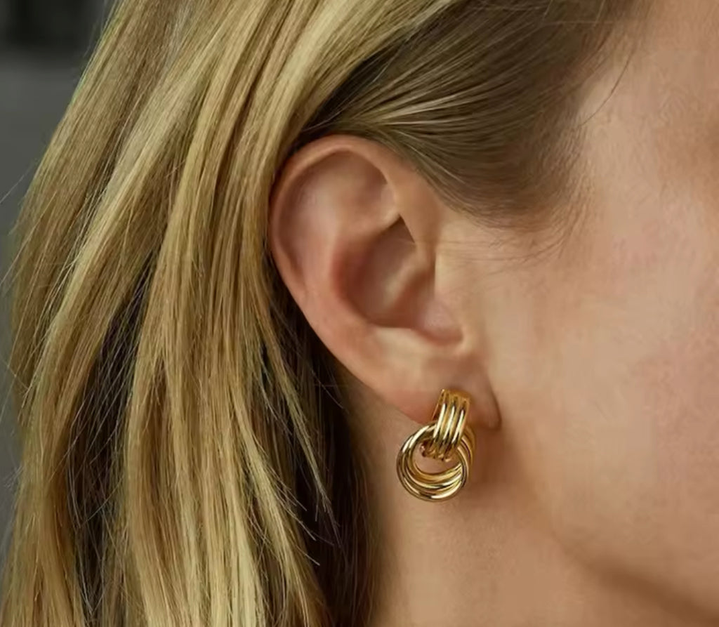 Gold Triple Strand Knot Earrings