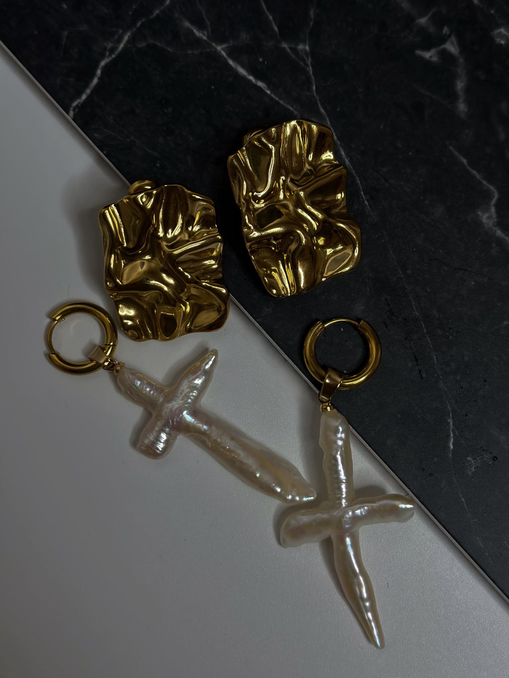 Vintage Pearl Cross Earrings