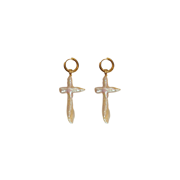 Vintage Pearl Cross Earrings
